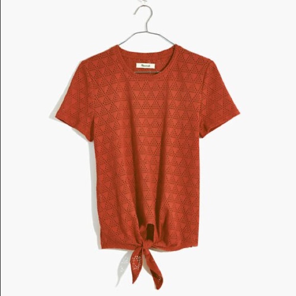 Madewell Tie-Front Tee in Geo Eyelet